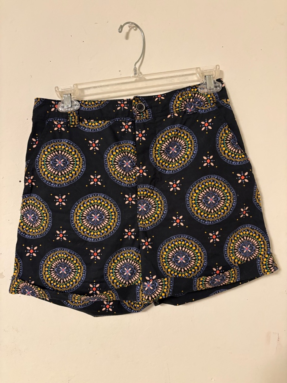 Maeve Navy High-Waist Shorts with Multicolor Medallion Print